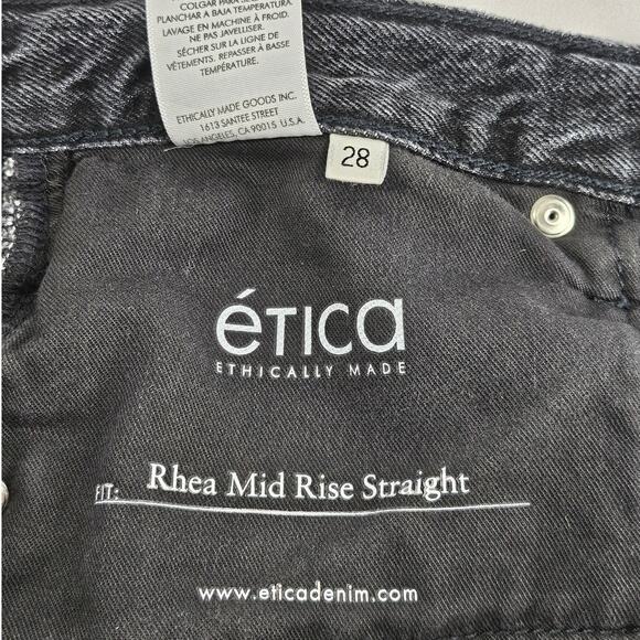 ETICA WOMEN'S REAH MID RISE STRAIGHT JEANS – BLACK STONE WASHED, SIZE 28 - Picture 5 of 13